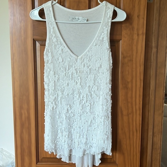 Iris Setlakwe White Size XS Beaded Ruffle Tank Imported Canadian Designer - Picture 7 of 10